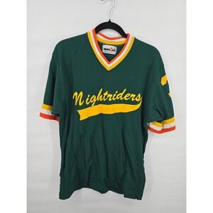 Vintage Spartan Nightriders Baseball Jersey Mens XL Green Yellow 33 Made in USA